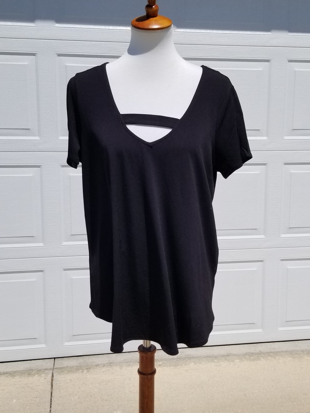 Daytrip Black V-Neck Short Sleeve Top With Zipper Back Detail